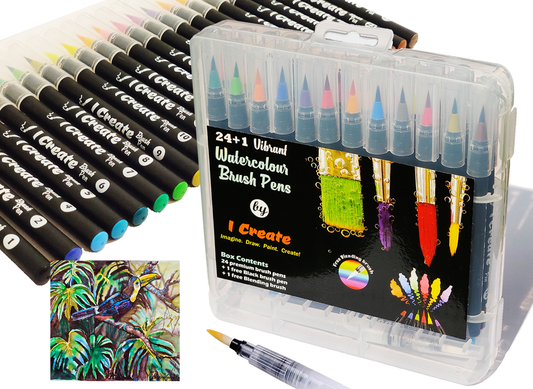 Watercolour Brush Pens (Black Barrels)