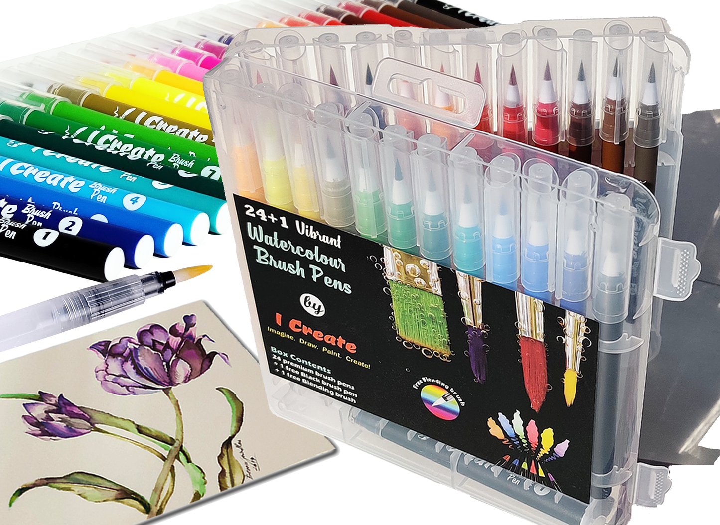 Vibrant Watercolour Brushpen | Set of 24 | Colour Barrels