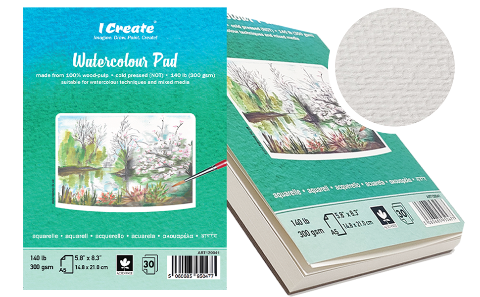 I Create A5 Watercolour Pad | 300 gsm, 30 Sheets