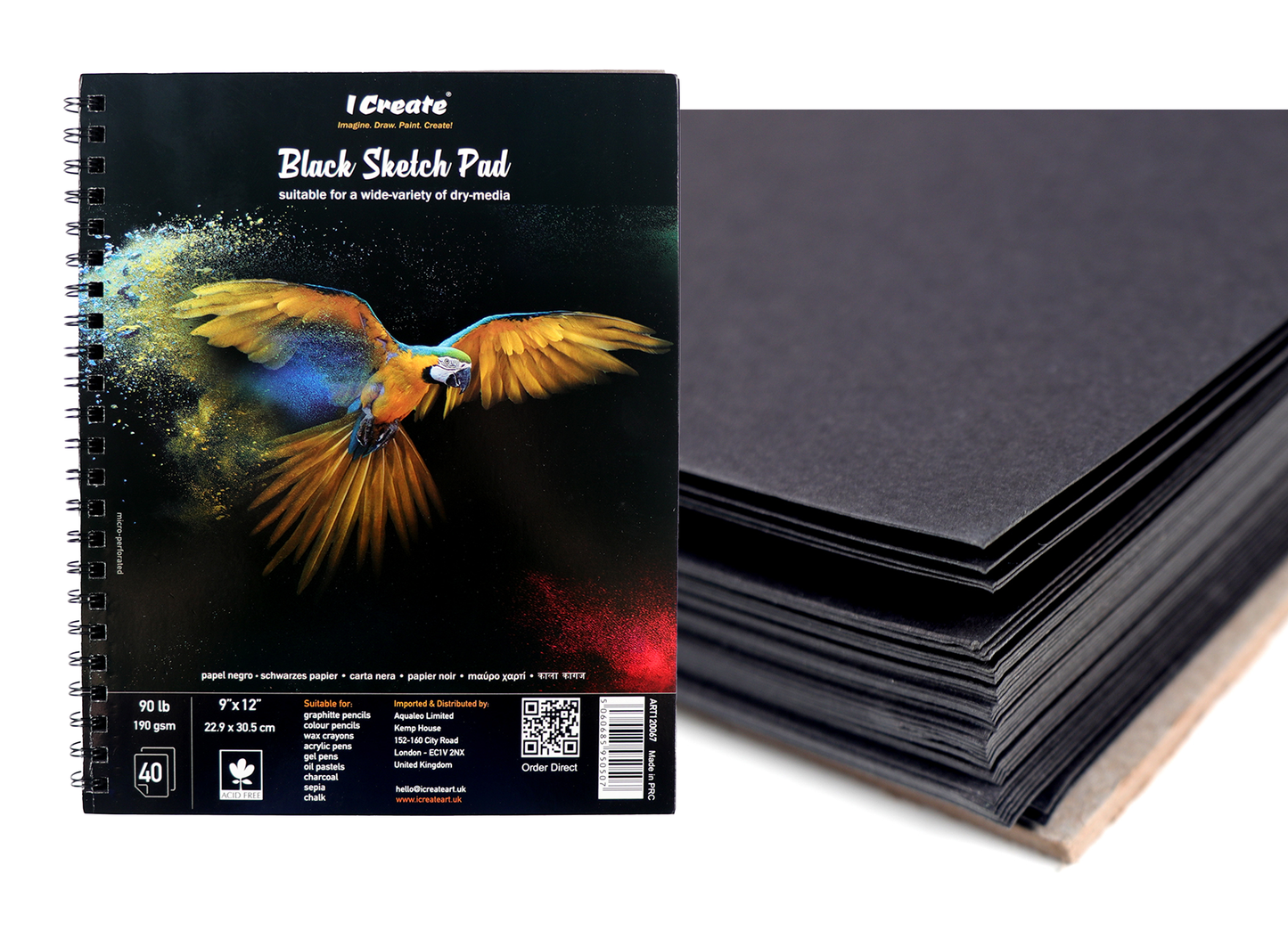 I Create Black Sketch Pad | 9"x12", 190 gsm, 40 Sheets