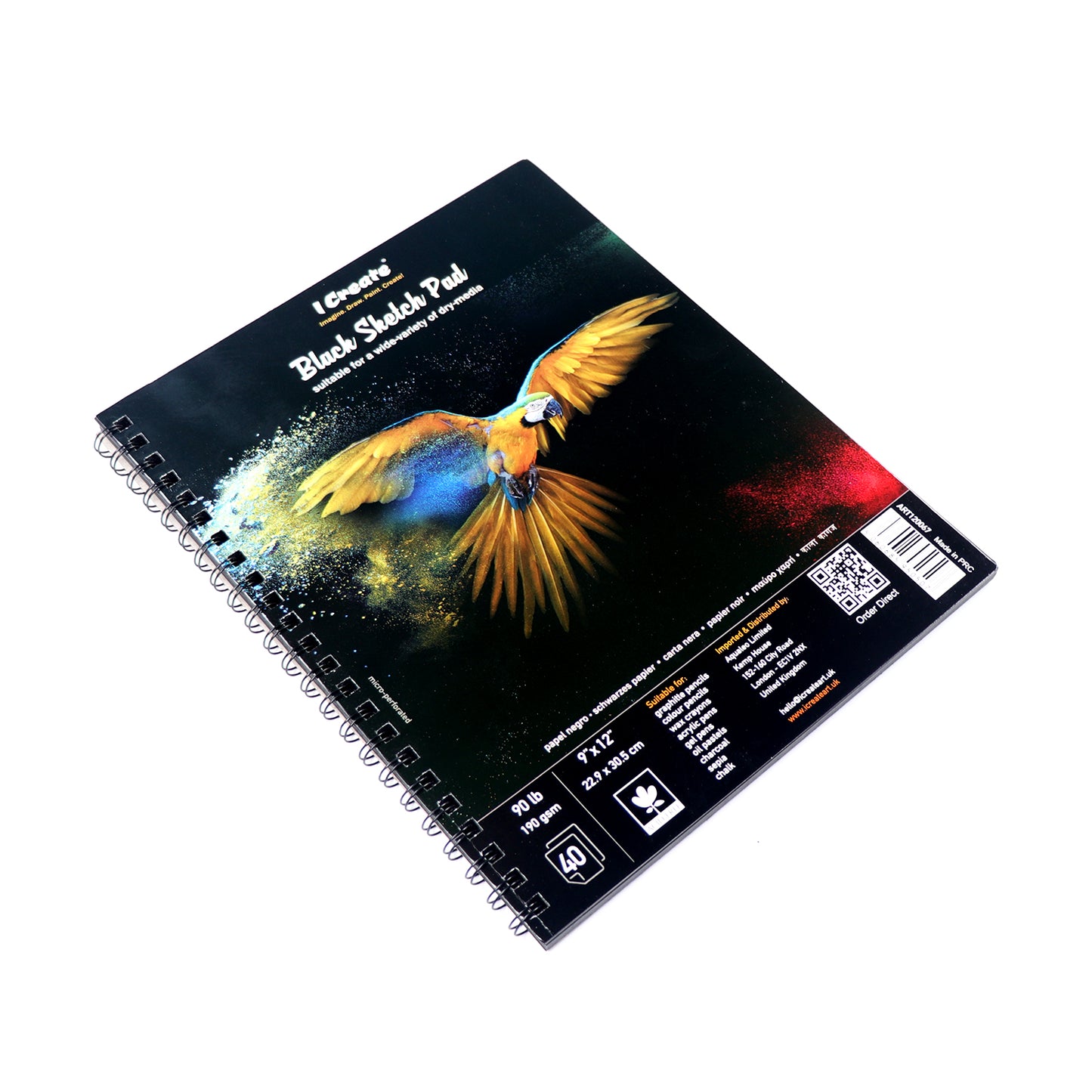 I Create Black Sketch Pad | 9"x12", 190 gsm, 40 Sheets