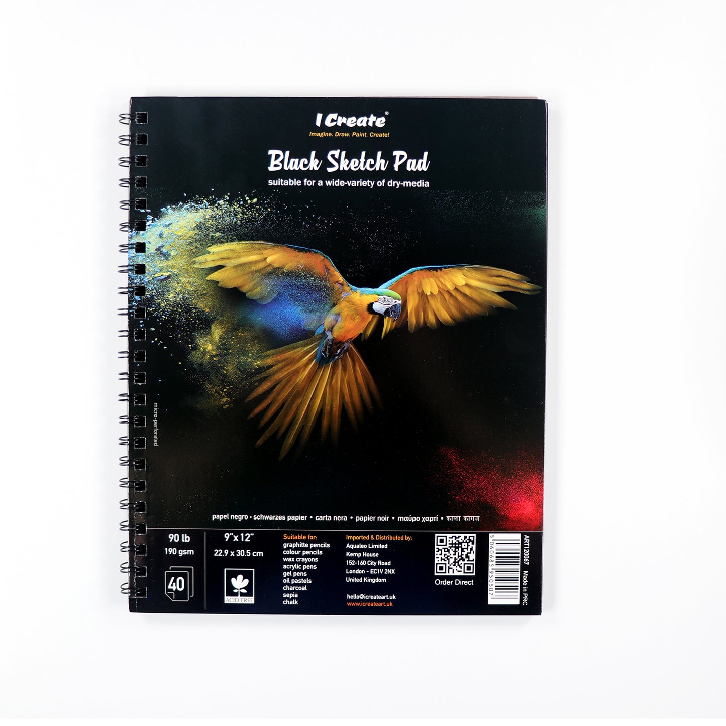 I Create Black Sketch Pad | 9"x12", 190 gsm, 40 Sheets